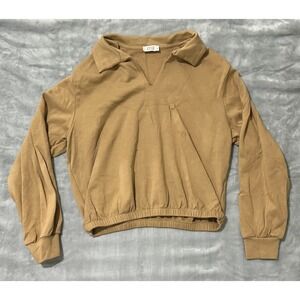 AYR Women's Size M Tan Pullover Collar Crop Top & Wide Leg‎ Lounge Pants Set